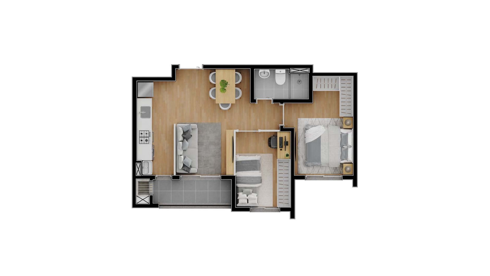 Planta baixa do apartamento de 48,94 m²