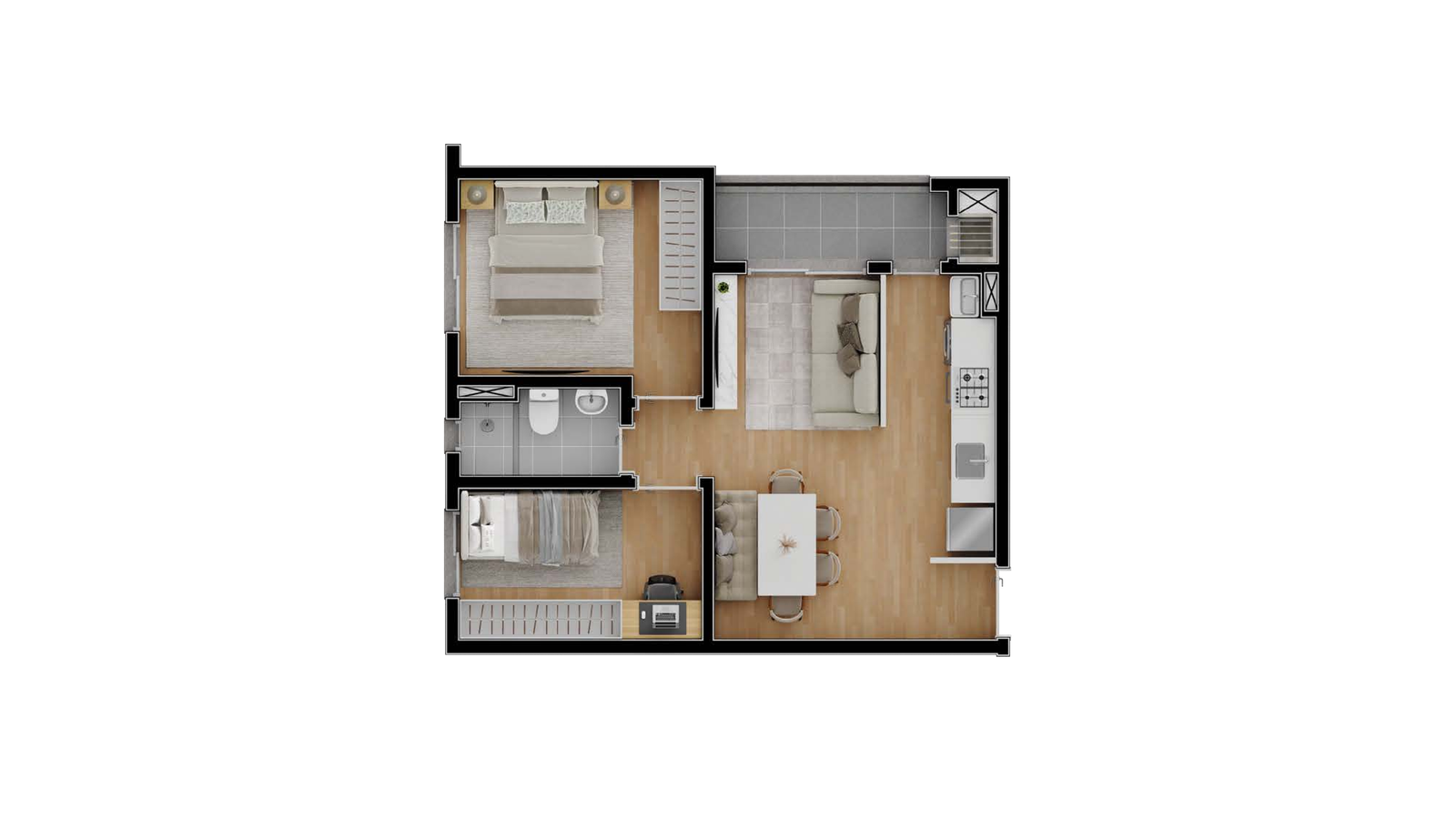 Planta baixa do apartamento de 49,67 m²